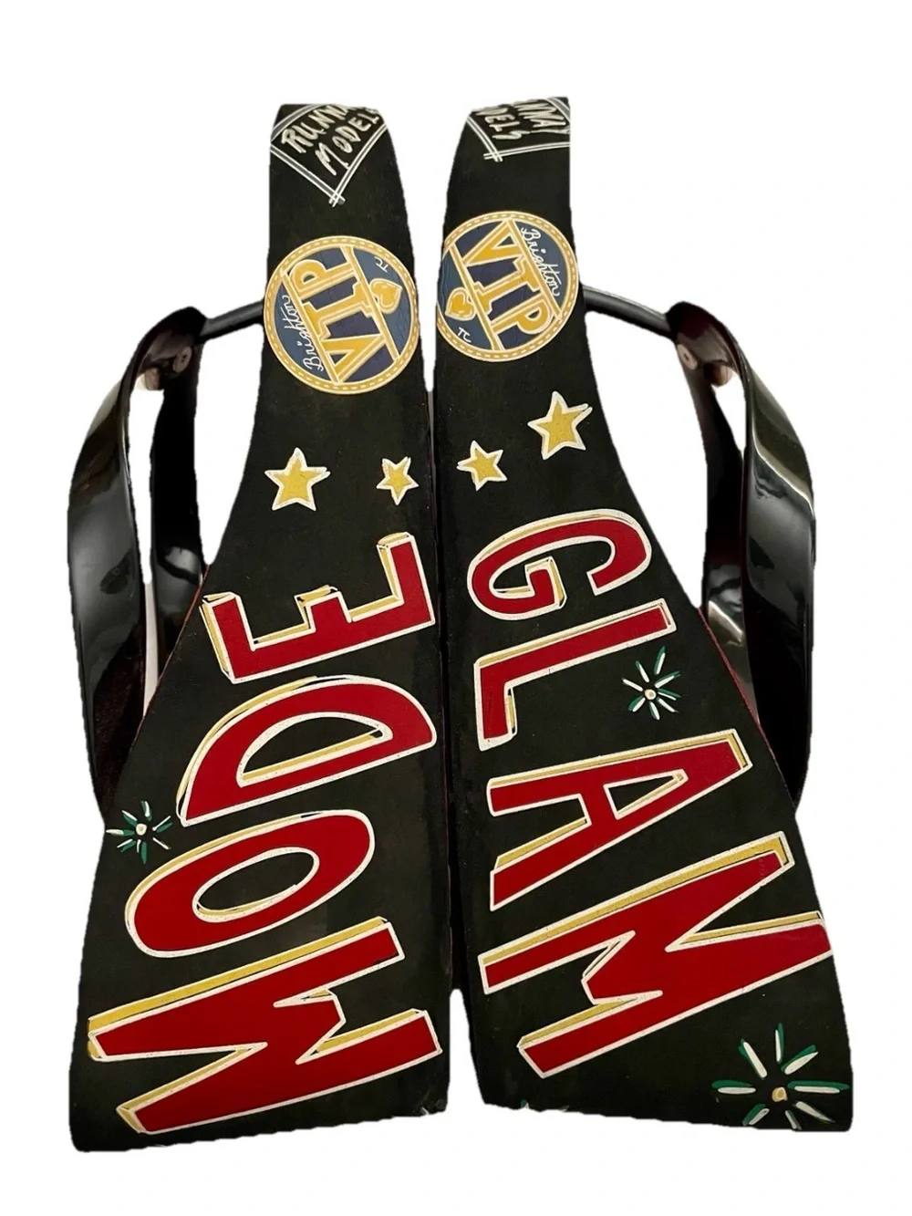 BRIGHTON Wearable Art GLAM FASHIONISTA Platform Flip Flop Graffiti SANDALS 7
